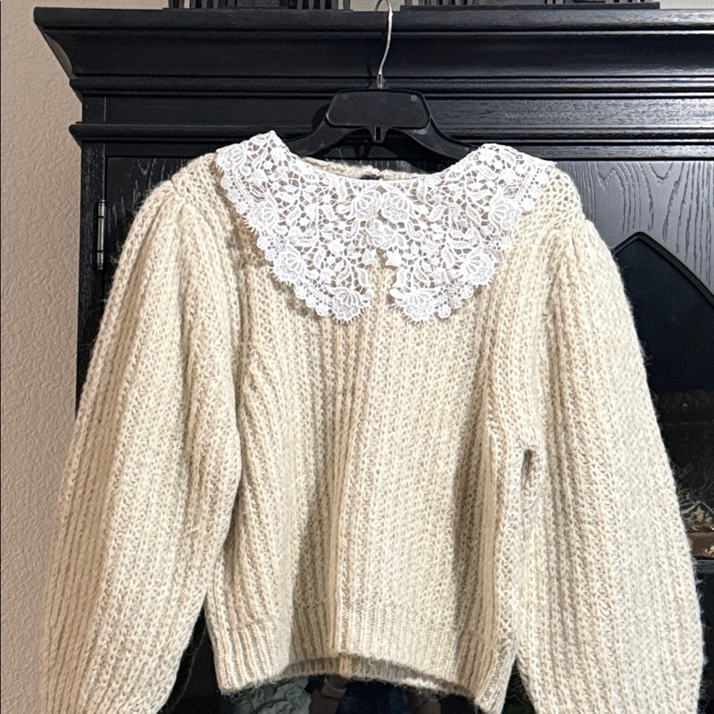 Topshop Cream Sweater with Lace Detail